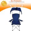 Foldable Beach Canopy Chair Sun Protection Camping Lawn Canopy Chair 330LBS Load Folding Seat - Navy Blue