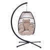 Outdoor Patio Wicker Folding Hanging Chair,Rattan Swing Hammock Egg Chair With C Type Bracket , With Cushion And Pillow - beige brown