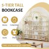 74.8 Inch 5 Tiers Office Bookcase Bookshelf, Display Shelf with Round Top, X Bar Gold Frame - as Pic