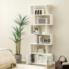 6-Tier S-Shaped Freestanding Bookshelf with Cabinet and Doors - White