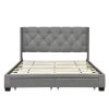 Queen Size Storage Bed Linen Upholstered Platform Bed with Two Drawers - Gray - as Pic