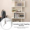 6-Tier S-Shaped Freestanding Bookshelf with Cabinet and Doors - White