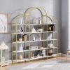 74.8 Inch 5 Tiers Office Bookcase Bookshelf, Display Shelf with Round Top, X Bar Gold Frame - as Pic