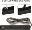 Bosonshop Power Strip 2PCS Surge Protector 5-Outlet with 2 USB Ports(5V/2.4A);  6ft Heavy-Duty Braided Extension Cords - KM3730