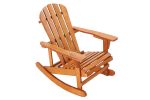 Adirondack Rocking Chair Solid Wood Chairs Finish Outdoor Furniture for Patio, Backyard, Garden - Walnut Brown - as Pic