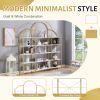 74.8 Inch 5 Tiers Office Bookcase Bookshelf, Display Shelf with Round Top, X Bar Gold Frame - as Pic