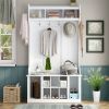 Hall Tree with 6 Hooks , Coat Hanger, Entryway Bench, Storage Bench, 3-in-1 Design, 39.4INCH, for Entrance, Hallway - White