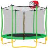 5.5FT Trampoline for Kids - 65" Outdoor & Indoor Mini Toddler Trampoline with Enclosure, Basketball Hoop and Ball Included - as Pic