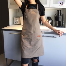 Pure Color Kitchen Home Apron (Color: Khaki)