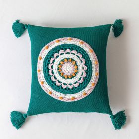 Household Tassel Knitted Pillow Cover Sofa Cushion (Option: Dark Green-45x45cm Without Core)