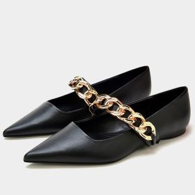 Women's Shoes Chain Decoration Fashion Flat Bottom (Option: Black-40)