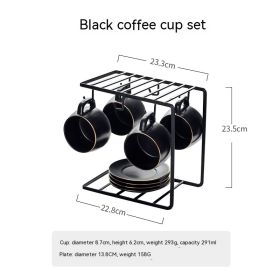 Home Stylish Matte Ceramic Coffee Cup Set (Option: Black-4Cup 4Saucer 4Spoon 1Rack)