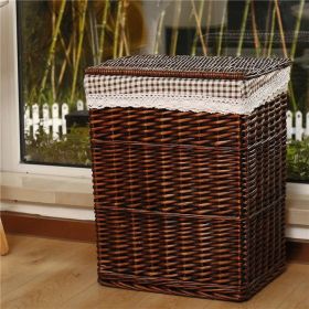 Storage Basket Rattan Large Toy With Lid (Option: Coffee With Lid Coffee Lattice-45X35X51cm)