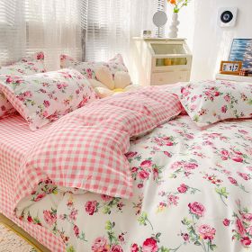 Four-piece Set Sanding Skin Bed Sheet Quilt Cover (Option: Romance Sickness-150cm Bed Four Sets)