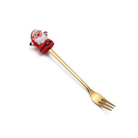 Christmas Cartoon Tableware Cat's Paw Spoon (Option: Golden Fork Santa Claus)