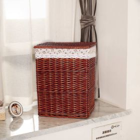 Storage Basket Rattan Large Toy With Lid (Option: Brown Covered Rose-45X35X51cm)