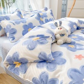 Four-piece Set Sanding Skin Bed Sheet Quilt Cover (Option: Blooming Life Blue-120cm Three Sets)