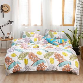 Washed Cotton Four-piece Bedding Set Autumn Single (Option: Pattaya Leaves-150cm)