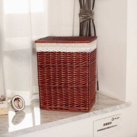 Storage Basket Rattan Large Toy With Lid (Option: Brown Covered White Grid-45X35X51cm)