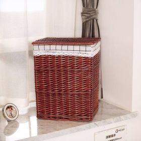 Storage Basket Rattan Large Toy With Lid (Option: Brown Covered Plaid-45X35X51cm)