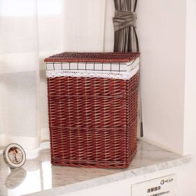 Storage Basket Rattan Large Toy With Lid (Option: Brown Covered Plaid-41X31X50cm)