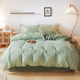 Washed Cotton Four-piece Bedding Set Autumn Single (Option: Green Lattice-150cm)