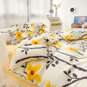 Four-piece Set Sanding Skin Bed Sheet Quilt Cover (Option: Early Summer Rattan Seed-150cm Bed Four Sets)