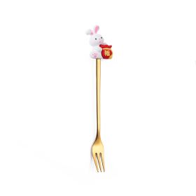 Christmas Cartoon Tableware Cat's Paw Spoon (Option: Golden Fork Lucky Rabbit)