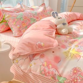 Four-piece Set Sanding Skin Bed Sheet Quilt Cover (Option: Wishing Rabbit-150cm Bed Four Sets)