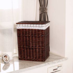 Storage Basket Rattan Large Toy With Lid (Option: Coffee Covered White Grid-45X35X51cm)