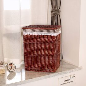 Storage Basket Rattan Large Toy With Lid (Option: Brown Covered Coffee Grid-45X35X51cm)