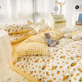 Four-piece Set Sanding Skin Bed Sheet Quilt Cover (Option: Sunset Flower-150cm Bed Four Sets)