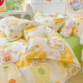 Four-piece Set Sanding Skin Bed Sheet Quilt Cover (Option: Flower Picking Bear-120cm Three Sets)