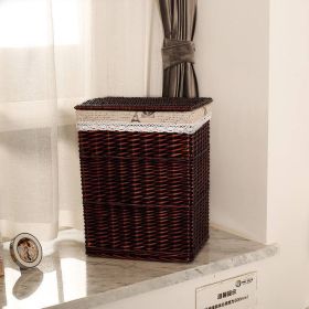 Storage Basket Rattan Large Toy With Lid (Option: Coffee Covered Tower-45X35X51cm)