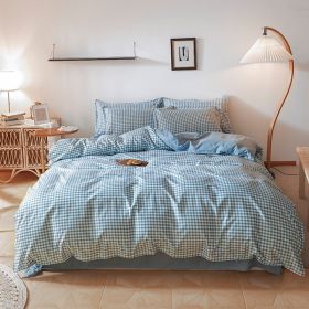 Washed Cotton Four-piece Bedding Set Autumn Single (Option: Small Blue Checks-100cm)