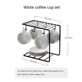 Home Stylish Matte Ceramic Coffee Cup Set (Option: White-4Cup 4Saucer 4Spoon 1Rack)