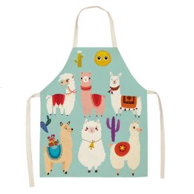 Alpaca Cartoon Cotton Linen Apron Sleeveless Antifouling Kitchen Home Cooking Waist Hanging Neck Kids' Bib (Option: 6-45 X56cm Children)