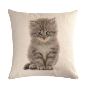 Cute Kitten Linen Pillowcase Cushion Cover (Option: 2-45x45cm)