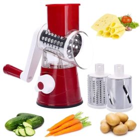 3-in-1 Rotary Food Slicer Chopper Cheese Grater Fruit Vegetable Shredder Cutter (Color: Red)