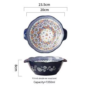 Polish Colored Ceramic Underglaze Tableware Set (Option: 9.5inch double ear soup bowl)