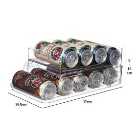 Double-layer Refrigerator Storage Box Drinks Automatic Rolling Household Beer Cola Cans Finishing Box Storage Rack (Option: Widened type-Transparent)