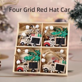 Christmas Crafts Wooden Pendant Modern Simplicity (Option: Four Grid Red Hat Car)