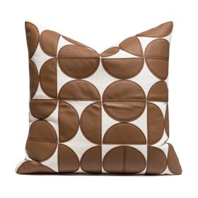 Nordic PU Leather Pillow Geometric Abstract Veneer Stitching Cushion Simple Modern Living Room Backrest Pillow Pillow Cover (Option: Fog And Fluid Coffee Color-45 X45cm Without Core)