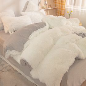 Thick Warm Mink Fur Plush Four-piece Set Pure Color Rhinestone Velvet Pvvelvet South Korean Velvet Tie-dyed 4-piece Set (Option: off white-1.8sheets)