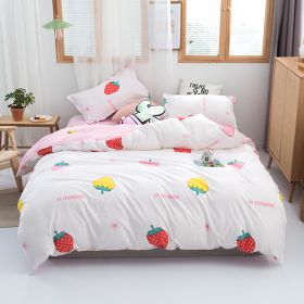 Washed Cotton Four-piece Bedding Set Autumn Single (Option: Sweet Strawberry-180cm)