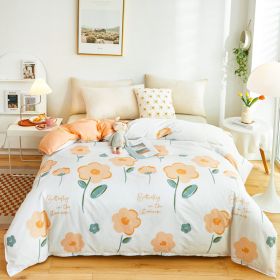 Cotton Single And Double Student Dormitory Three Piece Quilt Cover (Option: Flower Warm Kafuu-Double Quilt Cover 220x 240cm)