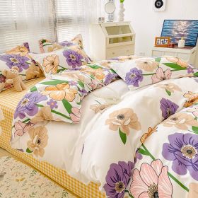 Four-piece Set Sanding Skin Bed Sheet Quilt Cover (Option: Wine Heart Peony-180cm Bed Four Sets)