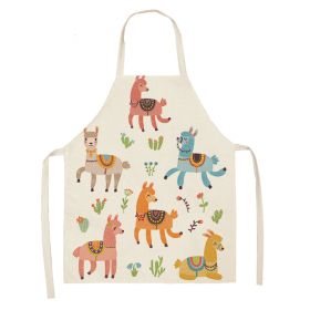 Alpaca Cartoon Cotton Linen Apron Sleeveless Antifouling Kitchen Home Cooking Waist Hanging Neck Kids' Bib (Option: 7-65 X53cm Conventional)
