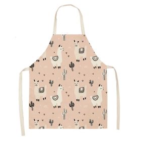 Alpaca Cartoon Cotton Linen Apron Sleeveless Antifouling Kitchen Home Cooking Waist Hanging Neck Kids' Bib (Option: 15-55x68cm)